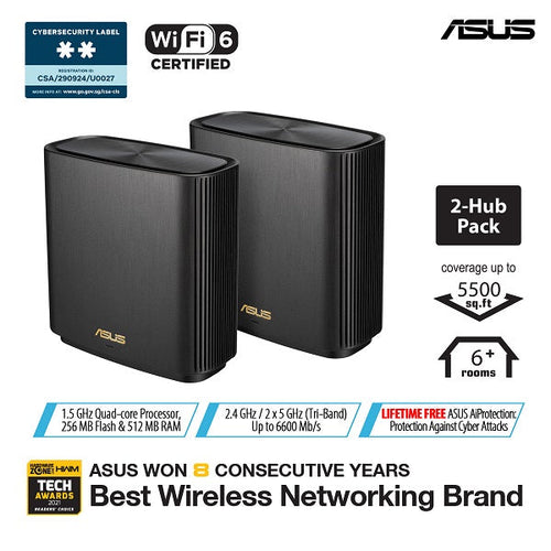 Asus ZenWiFi AX XT8 AX6600 Whole-Home Tri-band Mesh WiFi 6 (Black)