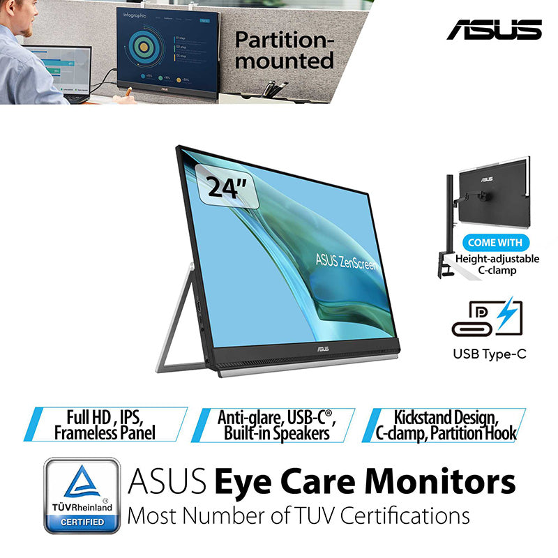 ASUS ZenScreen MB249C Portable Monitor – 23.8 FHD IPS USB-C
