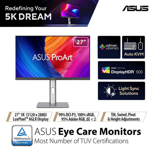 ASUS ProArt Display 5K PA27JCV Professional Monitor - 27 5K (5120 x 2880) IPS 99% DCI-P3