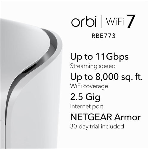 Netgear Orbi 770 Tri-Band 2.5G Wi-Fi 7 Mesh System - BE11000 11Gbps - 3-Pack (RBE773)