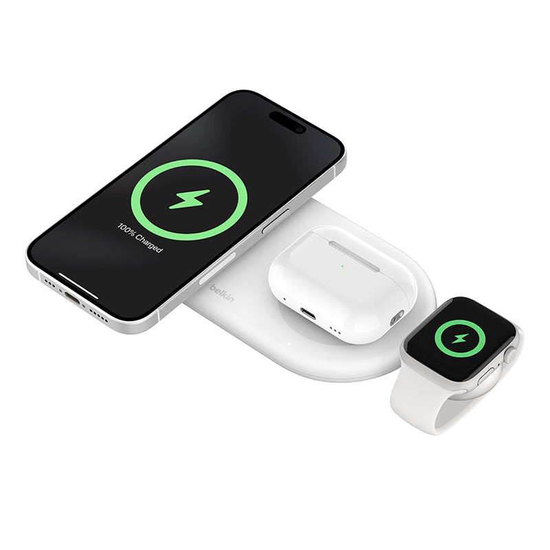 Belkin WIZ022qcWH Qi2 3-in-1 Wireless Charging Pad (White)