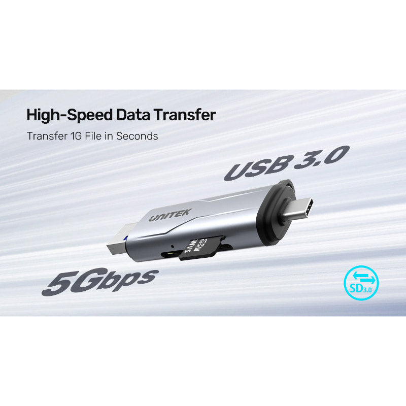Unitek R1010A 2-in-1 USB-C and USB 3.0 Card Reader