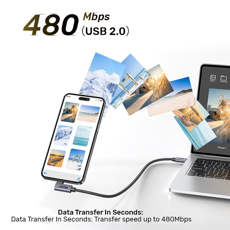 Unitek C14123BK-2M USB-C PD 100W Charging Cable L-Shape