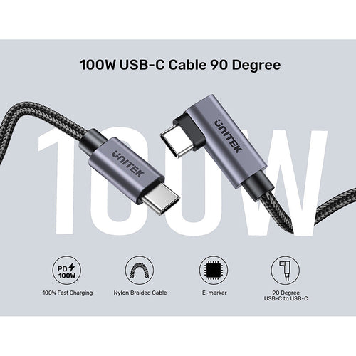 Unitek C14123BK-2M USB-C PD 100W Charging Cable L-Shape