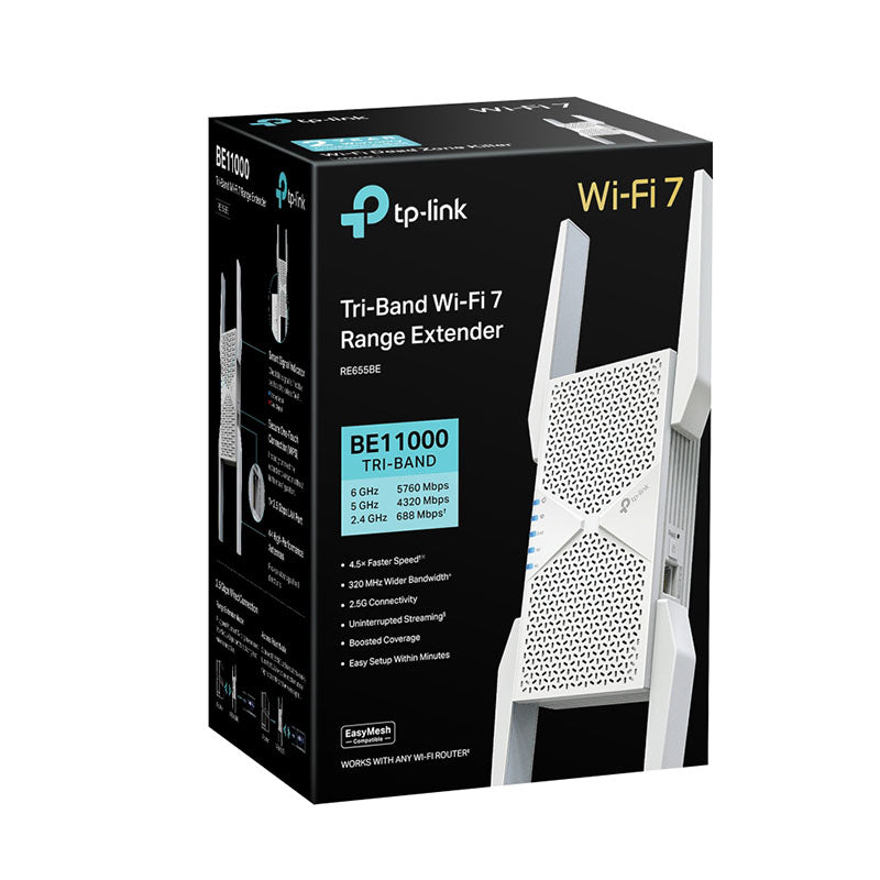 TP-Link RE655BE BE11000 Tri-Band Wi-Fi 7 Range Extender