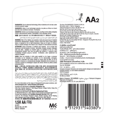 Energizer L91BP2 2pc AA Lithium Battery