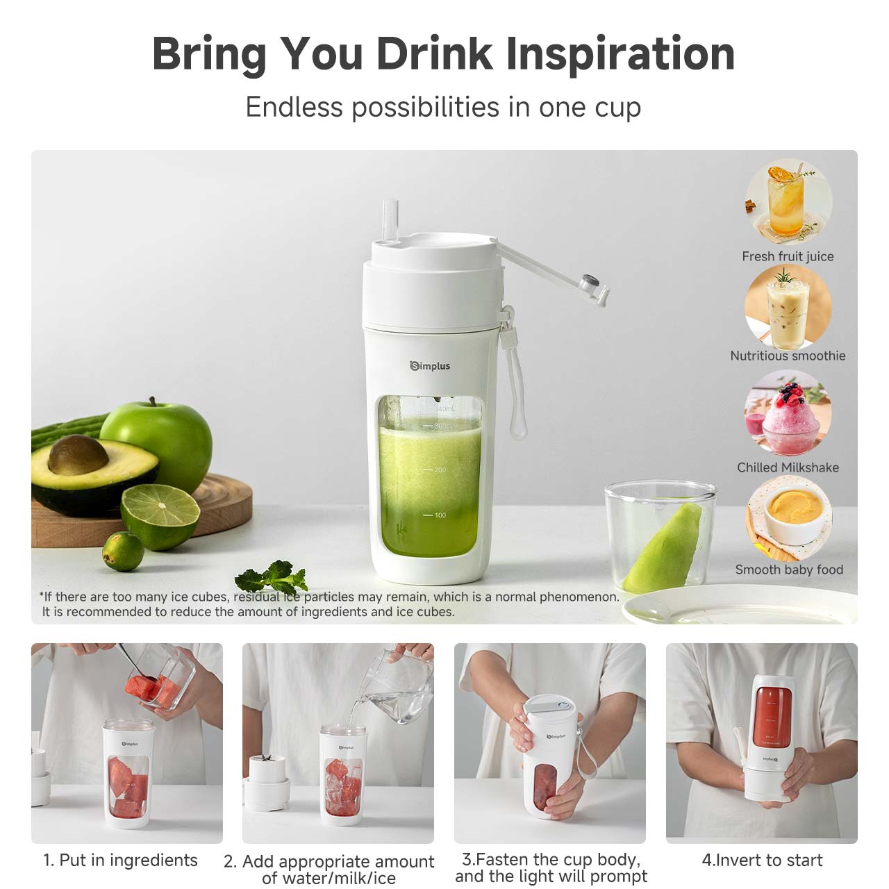 Simplus ZZJH008WH01 Portable Blender (USB-C Charging)