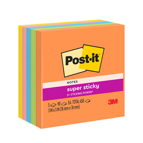 3M Post-it 654-5SSAU Super Sticky Notes 3x3-inch 90 Sheets