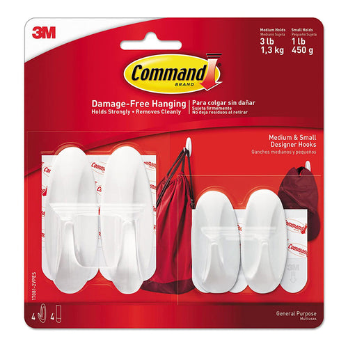 3M Command 17081-2VP Small/Medium Designer Hook VP4 Pk/Bag