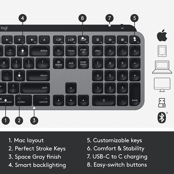 Logitech MX Keys Advanced Wireless Keyboard for MAC