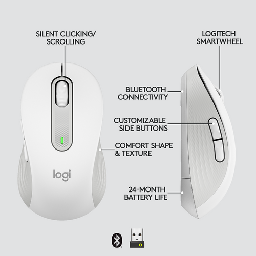 Logitech Signature M650 Wireless Mouse (L - White)