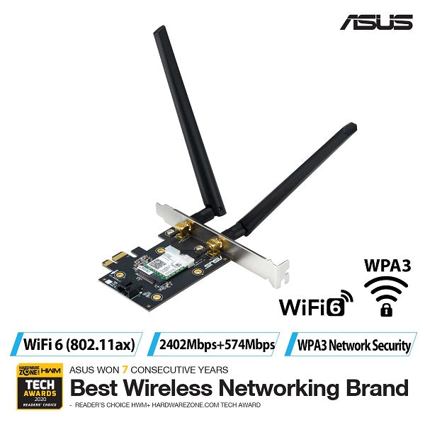 ASUS PCE-AX3000 Dual Band WiFi 6 PCI-E Adaptor, Bluetooth 5