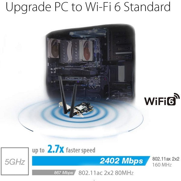 ASUS PCE-AX3000 Dual Band WiFi 6 PCI-E Adaptor, Bluetooth 5