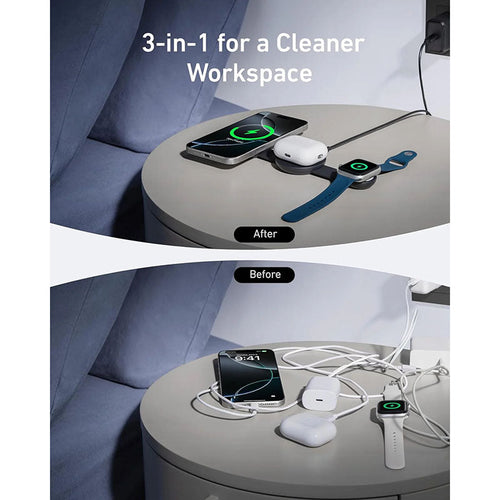 Anker B25M8H11-BK MagGo 3-in-1 Qi2 15W Wireless Foldable Pad (Black)