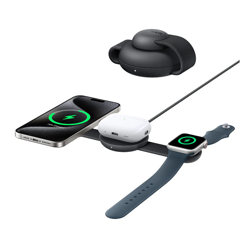 Anker B25M8H11-BK MagGo 3-in-1 Qi2 15W Wireless Foldable Pad (Black)