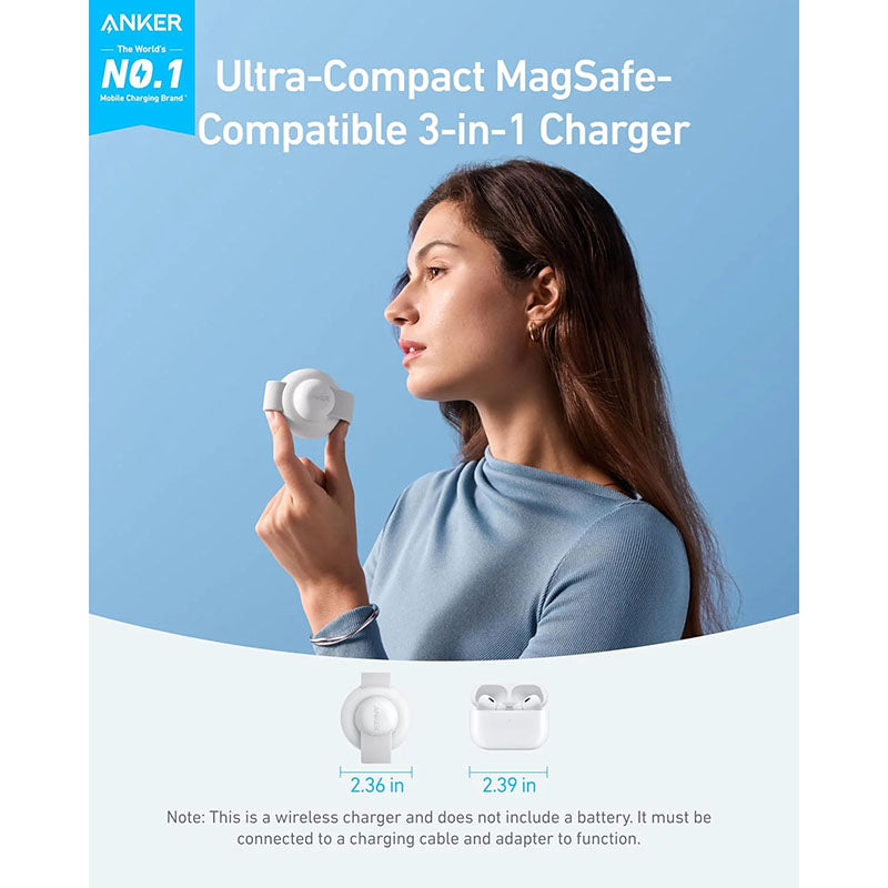 Anker B25M8H21-WH MagGo 3-in-1 Qi2 15W Wireless Foldable Pad (White)