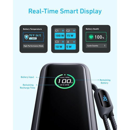 Anker A1695H11-BK 25000mAh PD165W with Built-in and Retractable USB-C Cables
