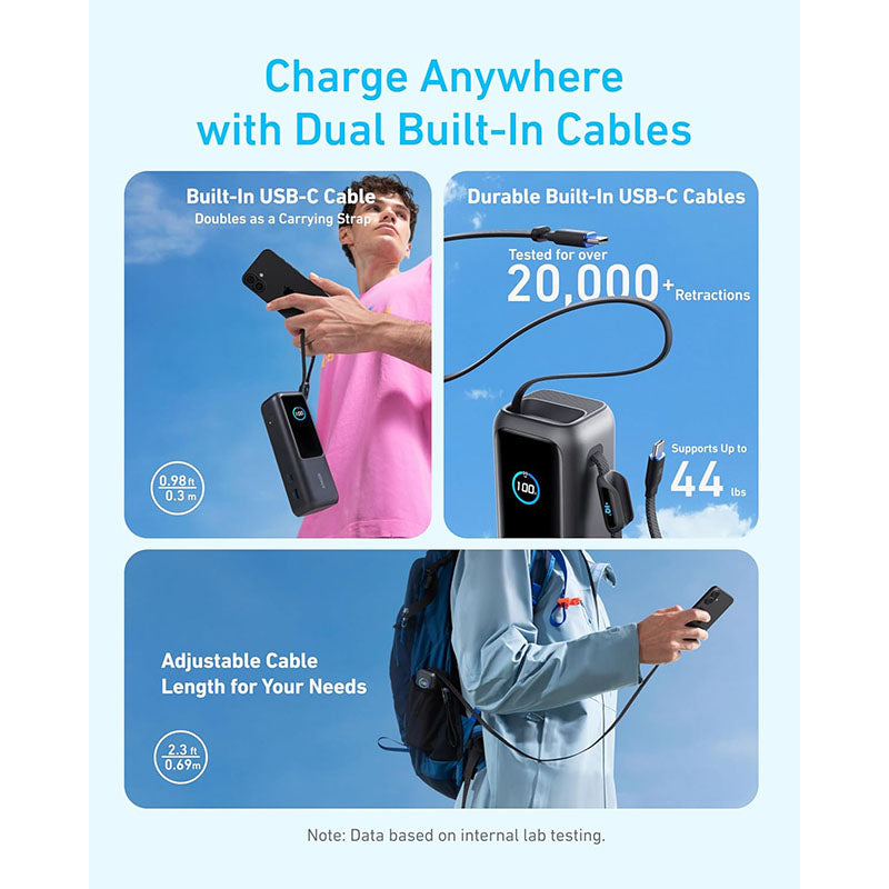 Anker A1695H11-BK 25000mAh PD165W with Built-in and Retractable USB-C Cables