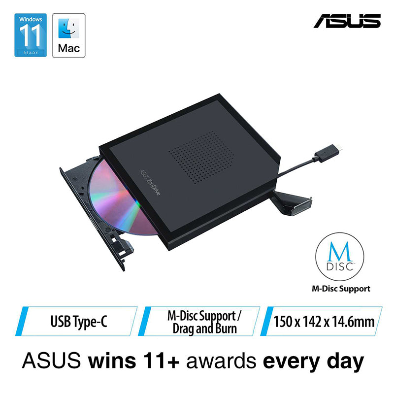 ASUS ZenDrive V1M SDRW-08V1M-U External DVD writer, built-in USB-C cable