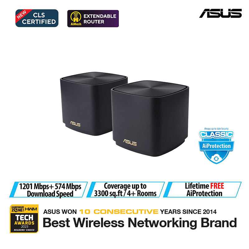 Asus ZenWiFi AX XD4S Mini AX1800 WiFi 6 Mesh [Black] (2-Pack)
