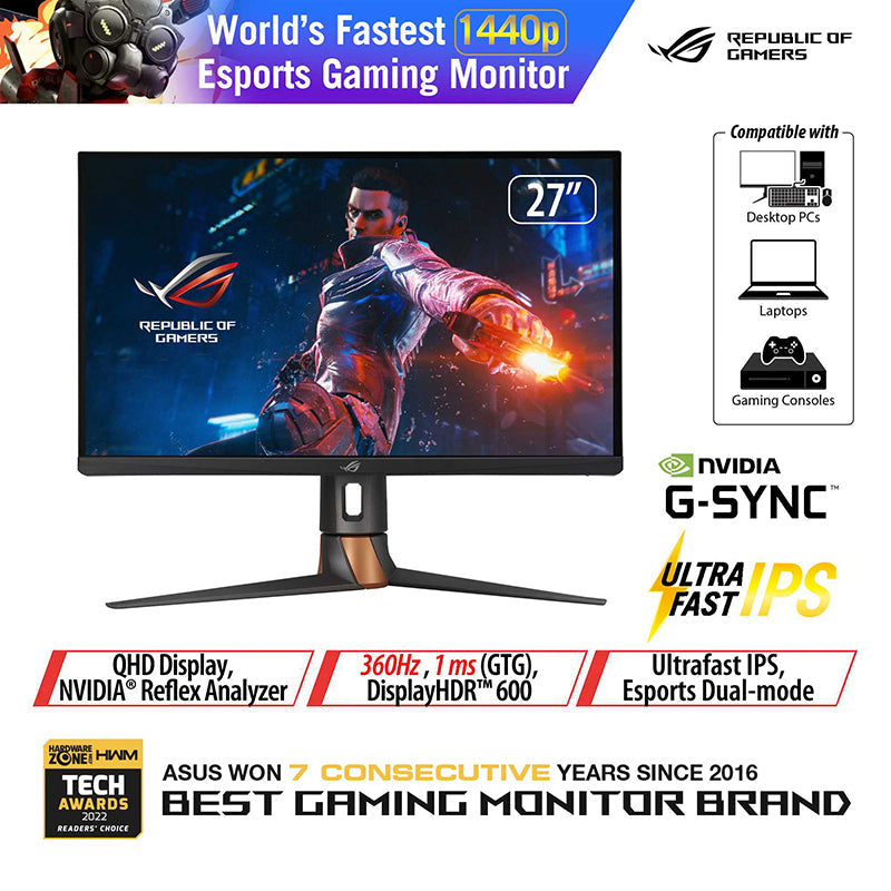 Asus ROG Swift PG27AQN Gaming Monitor - 27 QHD Fast IPS 360Hz