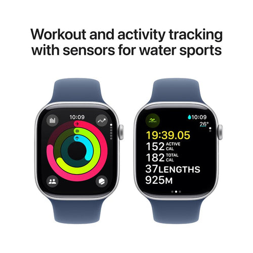 Apple Watch Series 10 GPS 46mm Silver Aluminium Case with Denim Sport Band S/M