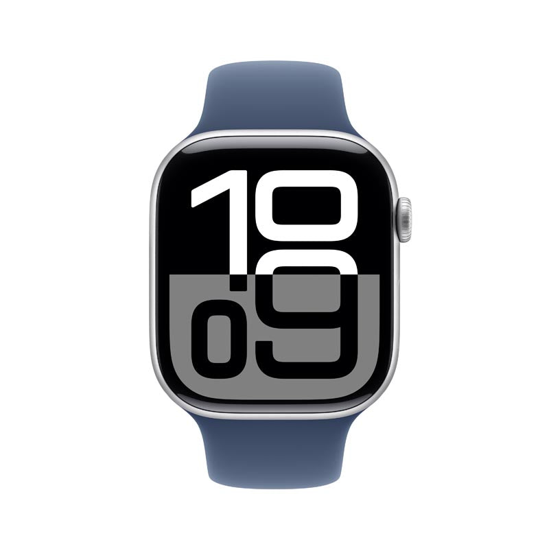 Apple Watch Series 10 GPS 46mm Silver Aluminium Case with Denim Sport Band S/M