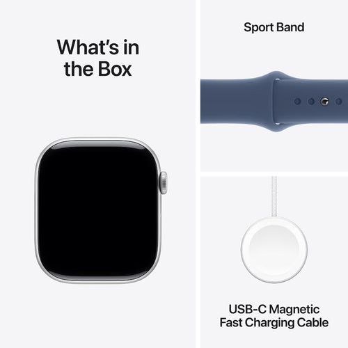 Apple Watch Series 10 GPS 46mm Silver Aluminium Case with Denim Sport Band S/M