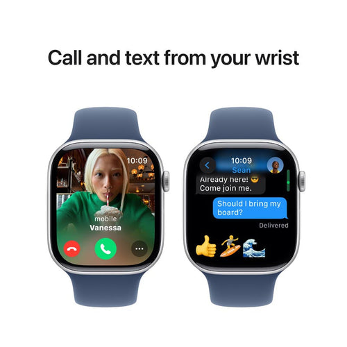 Apple Watch Series 10 GPS 46mm Silver Aluminium Case with Denim Sport Band M/L