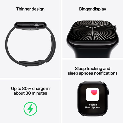 Apple Watch Series 10 GPS 46mm Jet Black Aluminium Case with Black Sport Band M/L