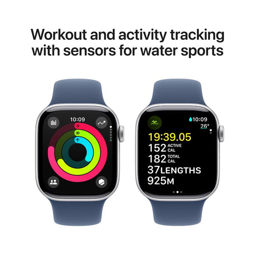 Apple Watch Series 10 GPS + Cellular 42mm Silver Aluminium Case with Denim Sport Band S/M