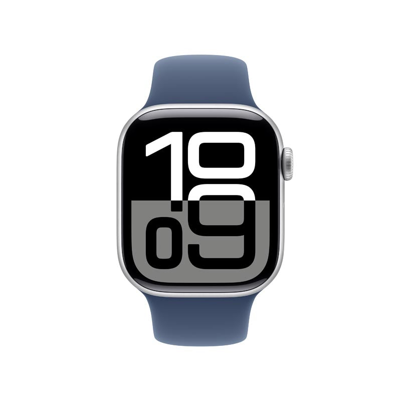 Apple Watch Series 10 GPS + Cellular 42mm Silver Aluminium Case with Denim Sport Band S/M