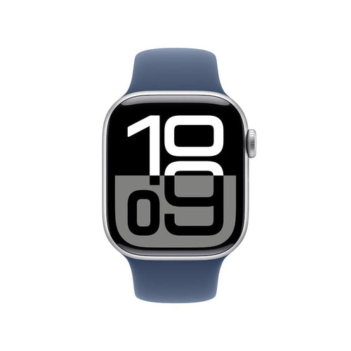 Apple Watch Series 10 GPS + Cellular 42mm Silver Aluminium Case with Denim Sport Band S/M