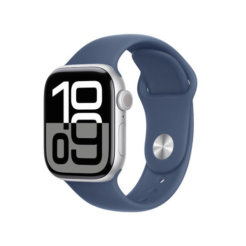 Apple Watch Series 10 GPS + Cellular 42mm Silver Aluminium Case with Denim Sport Band S/M