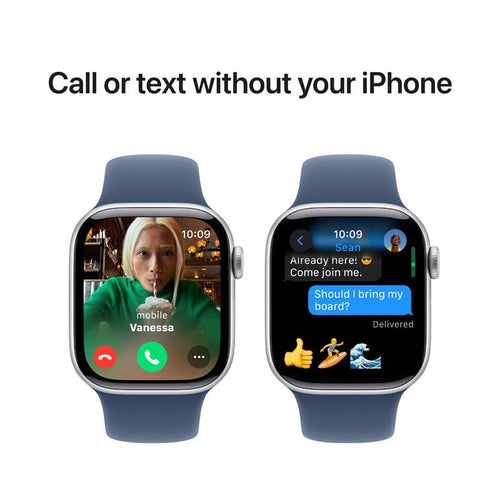 Apple Watch Series 10 GPS + Cellular 42mm Silver Aluminium Case with Denim Sport Band S/M