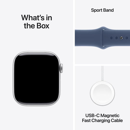 Apple Watch Series 10 GPS + Cellular 42mm Silver Aluminium Case with Denim Sport Band S/M