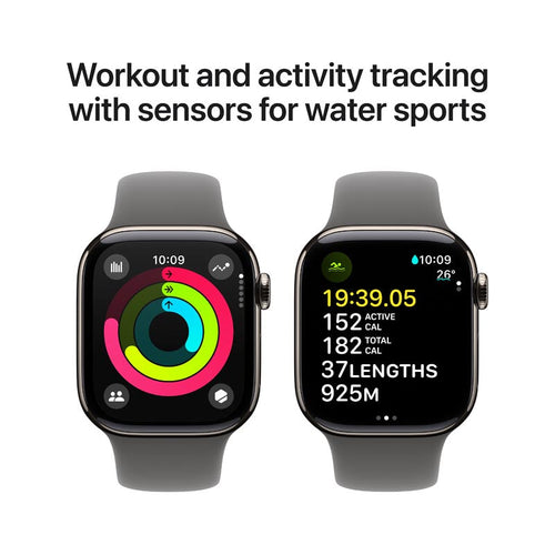 Apple Watch Series 10 GPS + Cellular 42mm Natural Titanium Case with Stone Grey Sport Band S/M