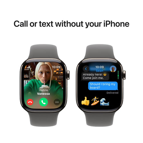 Apple Watch Series 10 GPS + Cellular 42mm Natural Titanium Case with Stone Grey Sport Band S/M