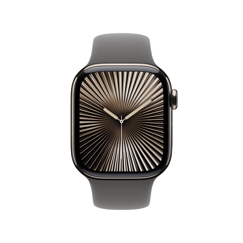 Apple Watch Series 10 GPS + Cellular 42mm Natural Titanium Case with Stone Grey Sport Band S/M