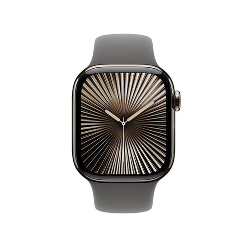 Apple Watch Series 10 GPS + Cellular 42mm Natural Titanium Case with Stone Grey Sport Band S/M
