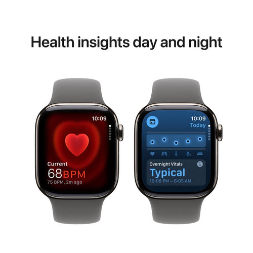Apple Watch Series 10 GPS + Cellular 42mm Natural Titanium Case with Stone Grey Sport Band S/M