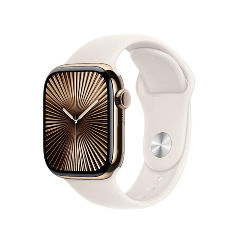 Apple Watch Series 10 GPS + Cellular 42mm Gold Titanium Case with Starlight Sport Band S/M
