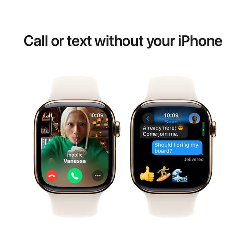 Apple Watch Series 10 GPS + Cellular 42mm Gold Titanium Case with Starlight Sport Band S/M