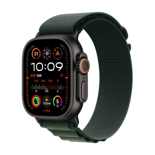 Apple Watch Ultra 2 GPS+Cellular 49mm Black Case with Dark Green Alpine Loop - Medium