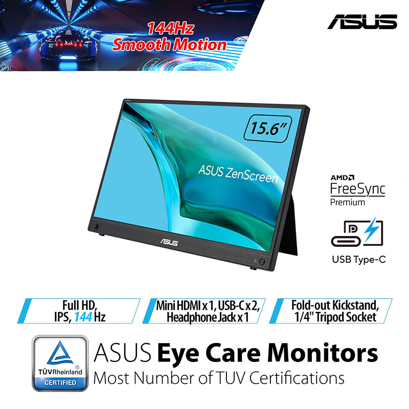 ASUS ZenScreen MB16AHG Portable Monitor - 15.6 FHD IPS 144Hz USB-C Mini HDMI
