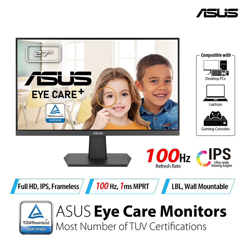 ASUS VA27EHF Eye Care Gaming Monitor - 27 FHD IPS 100Hz