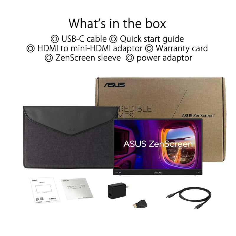 ASUS ZenScreen MB16AHV Portable Monitor - 15.6 FHD IPS USB-C Micro HDMI