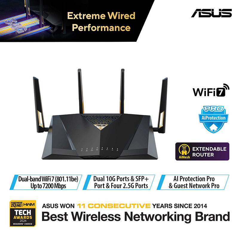 Asus RT-BE88U BE7200 Wi-Fi 7 Dual Band Router Dual 10G