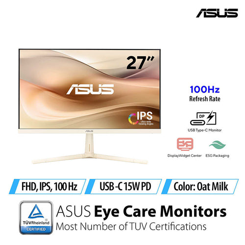 ASUS VU279CFE Eye Care Gaming Monitor - 27 FHD IPS 100Hz (Oat Milk)