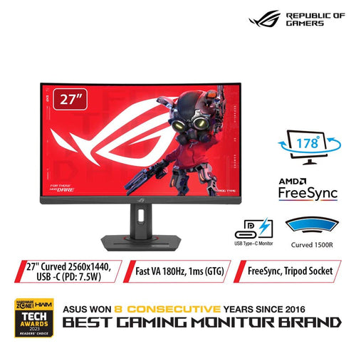 ASUS ROG Strix XG27WCS Gaming Monitor - 27 QHD Fast VA 180Hz Curved